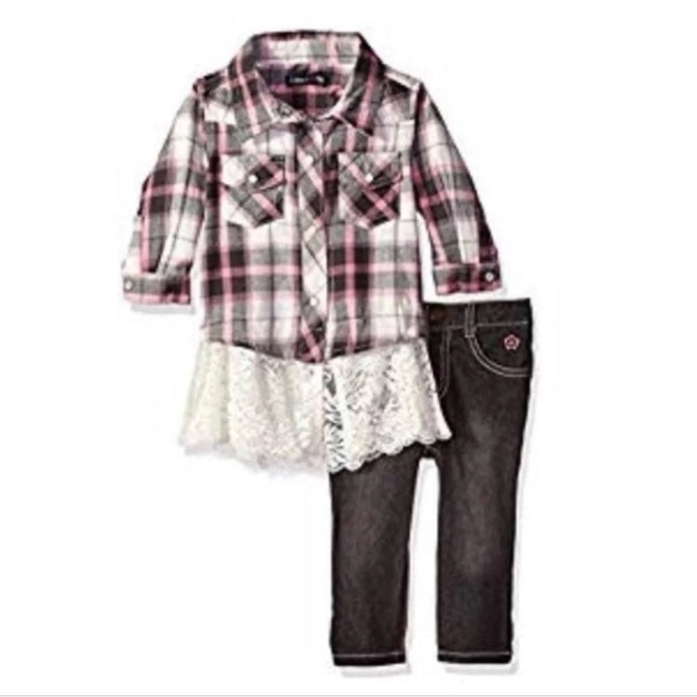 Pink Flannel & Jeans Set